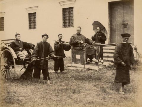 Sedan chair and Jinrikisha by Lai Afong, c1880s