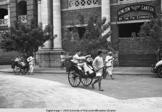 Hong Kong, American evacuees on rickshaws during World War II