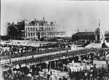 Parade celebrating Queen Victoria's Diamond Jubilee in 1897 at Statue Square