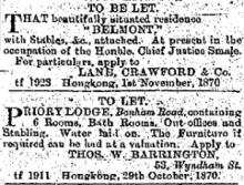 1870 "To Let" Advertisements - Belmont & Priory Lodge