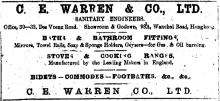 C.E. Warren Co. Ltd Sanitary Engineers Office Showroom Godown The China Mail page 5 3rd December 1921
