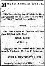Closure of Mount Austin Hotel Noon 16th September 1897 Hong Kong Daily Press page 1 13th September 1897