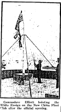 Commodore Elliott hoisting the White Ensign on the New China Fleet Club The Sunday Herald Pictorial Supplement page 1 1st April 1934