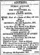 Public Auction Mount Austin Hotel Hong Kong Daily Press page 1 13th September 1897