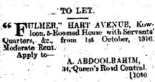 1916 "To Let" - Fulmer, Hart Avenue