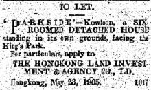 1905 "To Let" - Parkside, Cox's Road