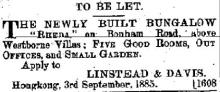 1885 "To Let" - Rheda, Bonham Road