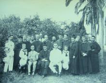 Jack in the centre of a group of Jesuit seminarians at St Joseph’s College, Macau, about 1927. He had clearly made his mark. Three priests are wearing birettas, square tufted caps.