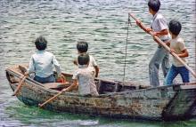 Tuen Mun-Dragon boat racing day-male rower and apprentices-1981 