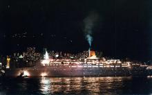 QE2 first departure from HK after Falklands war duties-hull repainted in HK