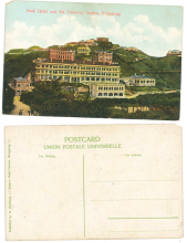 A postcard of the Peak Hotel and the Tramway Station in 1908
