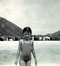 Victoria Frances Eleanor McEvoy neé Sanchez - 5 years old at Repulse Bay - about 1950
