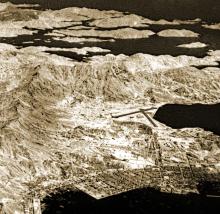 Kai Tak airport and its mountainous environment infra red image circa 1940s 