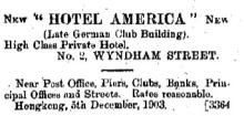 Hotel America advert 1903