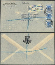 1948 (20 DE) Registered air mail letter sent from Ricci Hall, The University