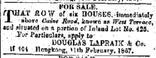 For Sale West Terrace Hong Kong Daily Press page 1 11th February 1867