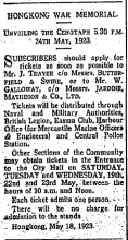 Hong Kong War Memorial Tickets for Unveiling of Cenotaph The China Mail page 3 19th May 1923