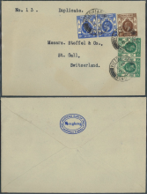 1936 (8 JU) A CHARTERED BANK OF INDIA, AUSTRALIA & CHINA (HONG KONG) Cover - sent to Messrs. Stoffel & Co., St. Gall, Switzerland