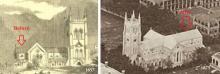 St John's Cathedral before & after the 1869-72 extension - side view
