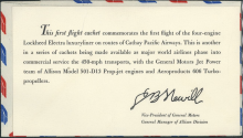 Commemorative Card signed by Vice-President of General Motors, General Manager of Allison Division (inside 1959 (24 AP) Cathay Pacific Airways Air Mail Cover)