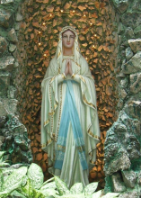 Close-up of the Mother Mary statue in the grotto at the Cathedral of the Immaculate Conception