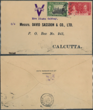 1941 (4 NO) DAVID SASSOON & CO. LTD. HONGKONG Cover - sent to Mrs. Diana Gubbay, c.o Messrs. DAVID SASSOON & CO., LTD. P.O. Box No. 242, CALCUTTA.