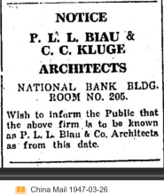 C. C. Kluge, architect advertisement, 1947