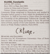 Constantin Kluge listed in Dictionary of Artists, 2006