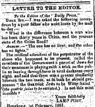 Letter to the Editor, by lamp post (1865)