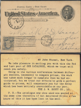 1894 (JUN. 1) J.W. Scott Co., Ld. New York United States of America Incoming Postal Card (One Cent) - sent to Messrs. F. M. P. De Graca ( Francisco Maria Paulo de Graca) c.o Sugar Refining Co., Hongkong, China