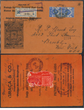 1921 (12 OC) Graca & Co. Red Registered Cover sent to R.P. Brook Esq. 4013 Third Avenue Brooklyn. New York. U.S.A.
