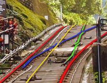 Modern Peak Tram track layout at the lower entrance to the passing loop (Abt’s switch)