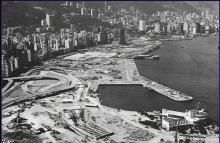 Wanchai reclamation-aerial-first hi-rise construction on the site has commenced
