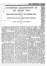 The Hongkong Telegraph July 1912 -  assassination attempt on Henry May