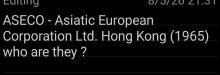 ASECO - Asiatic European Corporation Ltd. Hong Kong (1965) who are they ?