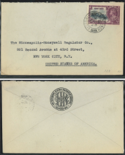 1935 (9 SP) The Hongkong General Chamber of Commerce Cover - sent to The Minneapolis-Honeywell Regulator Co., 801 Second Avenue at 43 Street, NEW YORK CITY, N.Y., UNITED STATES OF AMERICA.