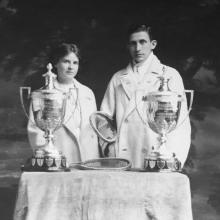 Philip Harding Klimanek and his mixed double tennis partner, Shanghai, ca. 1913