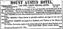 Ad for Mount Austin Hotel