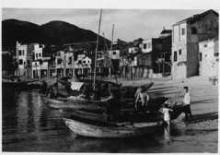 Fishing boats on shore at Stanley, Hong Kong, China, 1939