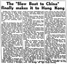 Eleven month voyage between Newcastle, Australia, and Hong Kong