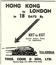 Hong Kong-London-18 Days-via Siberia-Thomas Cook Ltd-HK Telegraph-11-05-1939
