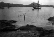 Lyemun Swimming off rocks 1952.